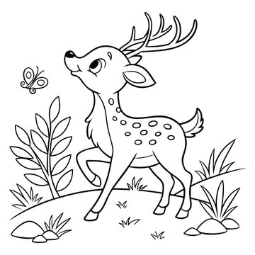 Charming Ink Outline Deer Drawing
