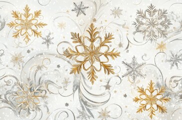 Elegant festive background with golden and silver snowflakes pattern for Christmas and winter celebrations