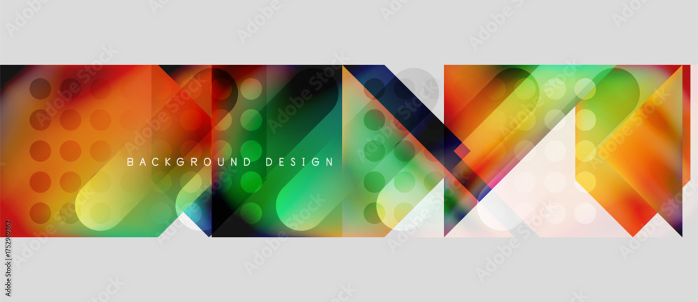 Poster abstract geometric design. vibrant colors blend, creating dynamic composition. modern style suitable