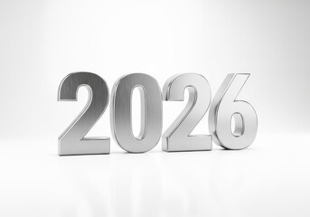 Metallic Numbers Representing the Year 2026 on a Bright and Clean Background
