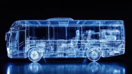 Transparent view of a modern bus technology and interior design features