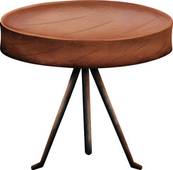 Watercolor wooden tripod table on transparent background.