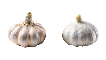 Obraz premium Two garlic bulbs isolated on transparent background, ready for cooking use