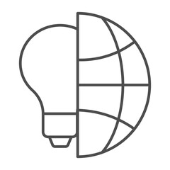 Planet with light bulb thin line icon, electricity concept. Vector graphics. Globe and lamp sign on white background, outline style icon for mobile or web design.