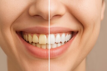 Teeth whitening before and after treatment showing healthy, bright smile with improved dental aesthetics.
