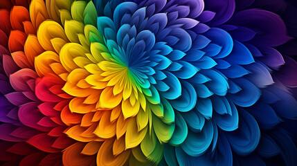 Colorful rainbow floral petal pattern in vibrant hues. Abstract fractal flower background