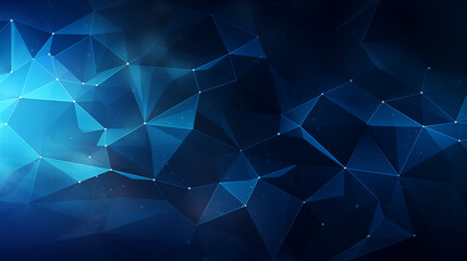 Abstract blue digital network with connected triangle shapes. Technology background