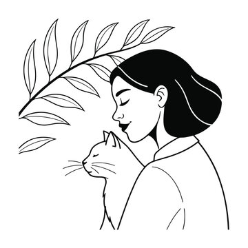 Modern Monochrome Serene Woman Drawing