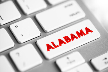 Alabama is a state in the Southeastern region of the United States, text concept button on keyboard
