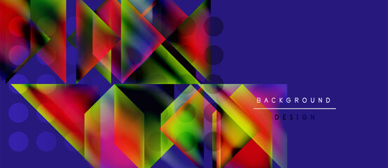 Abstract geometric shapes, vibrant colors, dark background. Modern design elements create dynamic visual impact.
