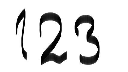 A monochrome image showcasing the numbers one two and three rendered in a ribbon like style on a white background