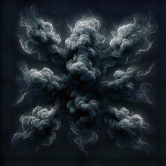 Abstract Dark Explosions, Ethereal Mystical Cloudburst, Voluminous Gritty Vapor, Somber Shadowy Bloom, Ominous Centralized Impact, Dramatic Moody Burst, Intense Black Plume, Hypnotic Vicious Nebula