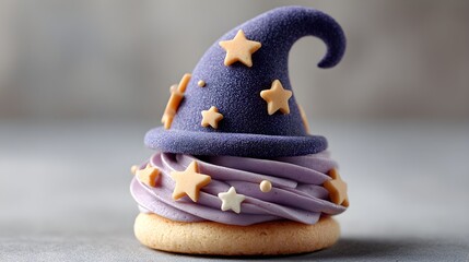 Witch hat mini candies decorated with chocolate and sprinkles, isolated on white background