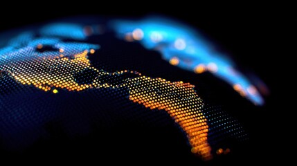 Close-up view of a digital globe highlighting the Americas with vibrant colors against a dark backdrop
