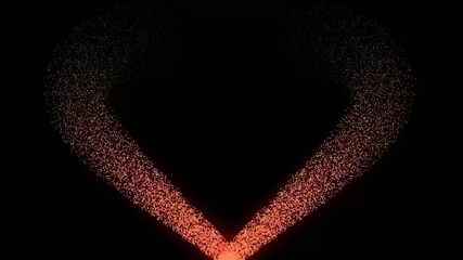 Red glowing light particles flowing upward, forming a beautiful heart shape on a deep black background, love symbol. - Powered by Adobe