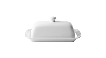 Elegant white butter dish with lid isolated on transparent background