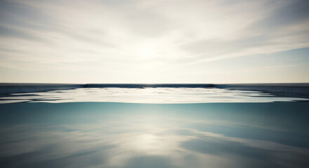 Serene Water Reflection with Subtle Sky Blur Capturing a Peaceful Moment of Nature's Beauty