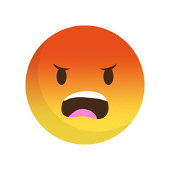 Obraz premium Angry yellow emoji. Open mouth expression. Furious emotion Vector face. Red mood icon.