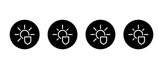 UV protection icon set in black circle. Sun safety and defense symbol