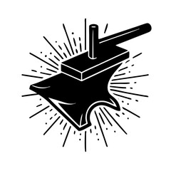 vintage anvil and hammer crafting logo design template, vector Illustration