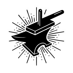 vintage anvil and hammer crafting logo design template, vector Illustration