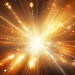 Bright light explosion background. Abstract golden bursting light ray with motion blur.