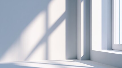 Bright and airy modern interior corner with shadows cast by sunlight streaming through the window