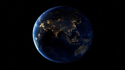 Vibrant night view of Europe showcasing urban areas and landscapes from space