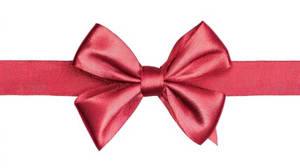 Red satin bow, on white background, close - up, copy space