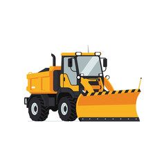 Yellow snow plow truck with blade on white background  