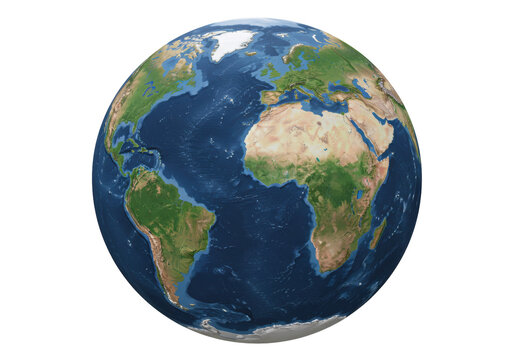 Isolated Earth globe showing continents, Africa, Europe, and South and North America