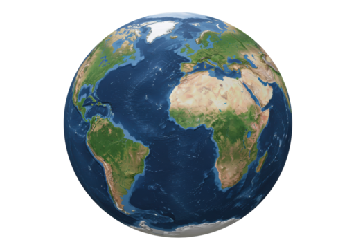 Isolated Earth globe showing continents, Africa, Europe, and South and North America