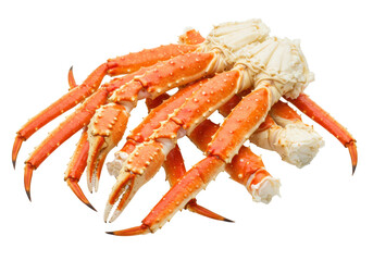 Isolated snow crab legs on display show orange exterior and white interior, a seafood delicacy
