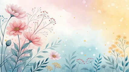 Watercolor floral arrangement with pastel colors, featuring pink and yellow flowers, ideal for spring or decorative design.