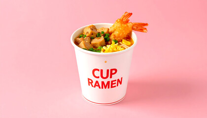 カラフルな具材と香ばしい香りが漂うインスタントカップラーメンの臨場感