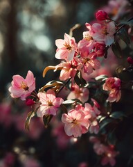 Pink blossoms sunlight authentic teaching moment realistic human expressions natural soft lighting shallow DOF cinematic tones photorealistic DSLR photo with 85mm lens professional candid style