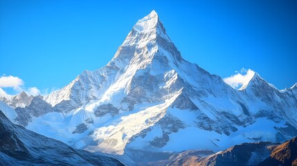 Obraz premium Majestic snowy mountain peaks under a clear blue sky. Winter landscape.