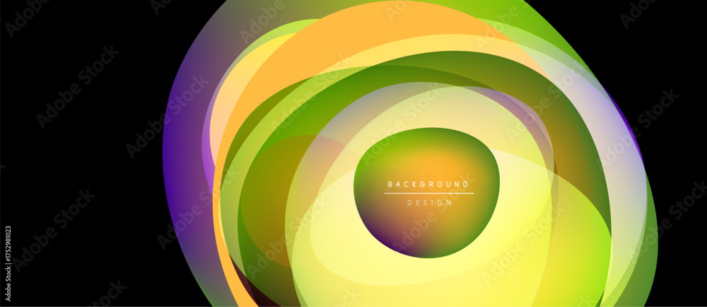 Wall mural abstract layers create vibrant circular design. colors blend, forming dynamic visual effect. modern,