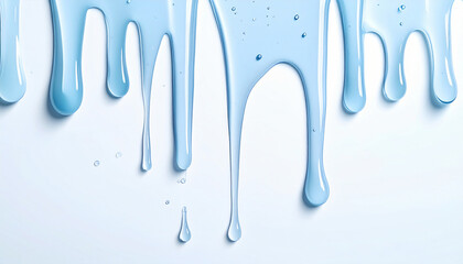 Clear Blue Liquid Flow　Macro Studio Shot of Transparent Gel Dripping Down a Clean White Wall, Beauty, Hydration, and Skincare Background