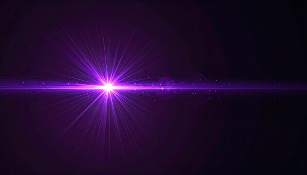 Abstract Purple Light Flare Burst Effect With Bokeh Particles And Lens Flare Overlay On Dark Background