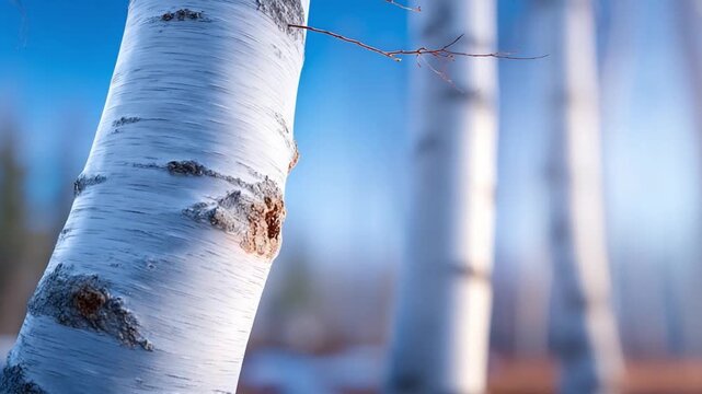Birch tree details: The delicate textures of the birch bark are highlighted by the soft focus, capturing the serene mood of a natural, sunlit scene.