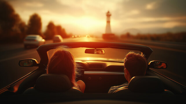 Coastal Cruise Convertible Adventure Under Sunset Glow