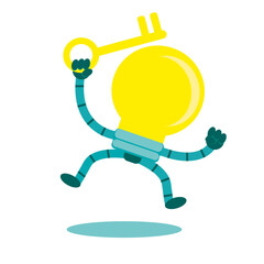 Creative Light Bulb Character Holding Key – Innovation and Idea Concept
