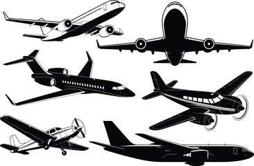 Airplane Silhouette Clipart SVG Vector Illustration. Flying Aircraft for Travel and Aviation Theme. Jet Airplane, Aircraft, Flight and Transportation Design Bundle.