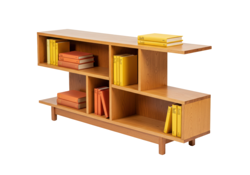 Isolated Modern bookshelf unit with books for home library furnishing decor art studio