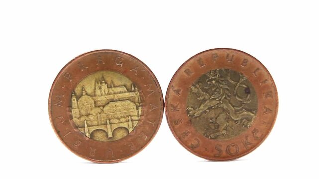 50 Czech crown coin isolated on a white background. Fifty or 50 Czech crown coin with both sides 