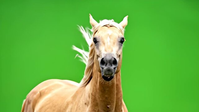 Beautiful Palomino Horse Portrait on Green Screen Background.