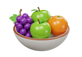 Isolated bowl of various fresh fruits for dessert, healthy eating or fruit snack ideas