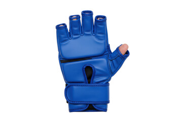 Isolated Blue half-finger MMA sparring gloves for martial arts, on display to show the quality