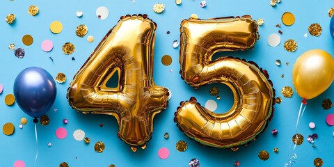 Big Gold 45 Decoration Balloon for Celebration and Anniversary Moments with Congratulations Greeting